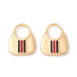 Красный Латунь эмаль подвески, с прыжковых колец, реальный 18 k позолоченный, без кадмия и без свинца, долговечный, сумочка, красные, 19x15x3 мм, отверстие : 8.5x7.5 мм