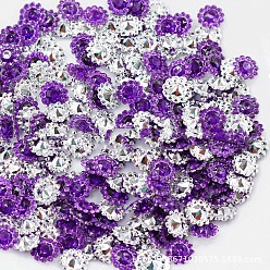 Indigo Cabochons en plastique strass, tournesol, dos et dos plaqués, indigo, 11x4 mm, sur 500 PCs / sac