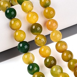 Goldenrod Dyed Natural Agate Beads Strands, Smooth Round, Goldenrod, 10mm, Hole: 0.7~1.2mm, about 37~38pcs/strand, 14.37~14.96 inch(36.5~38cm)