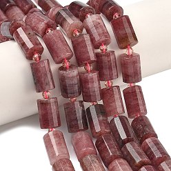 Клубничный Кварц Природного кварца клубники нитей бисера, граненые, колонка, с бисером, 15~15.5x10 мм, отверстие : 0.8 мм, около 22 шт / нитка, 15.75''~15.98'' (40~40.6 см)