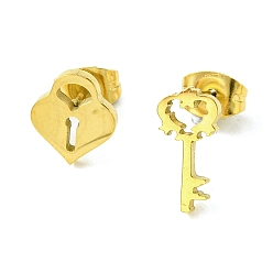 Key Thanksgiving Day Theme 304 Stainless Steel Stud Earrings, Key, 9.5~12x6~8mm