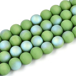Светло-зеленый Матовые непрозрачные стеклянные бусы пряди, круглые, с половиным покрытием, с покрытием AB цвета, светло-зеленый, 9.5~10 мм, отверстие : 1.2 мм, около 39~41 шт / нитка, 14.57~15.75 дюйм (37~40 см)