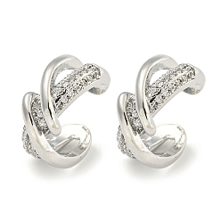 Платина Латунные серьги-манжеты из прозрачного кубического циркония, для женщин, платина, 14.5x6.5 мм