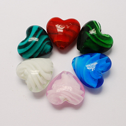 Mixed Color Handmade Lampwork Beads, Pearlized, Heart, Mixed Color, 28x27x16mm, Hole: 2mm