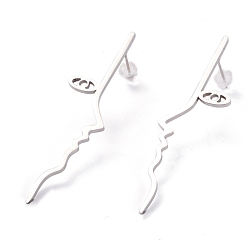 Нержавеющая Сталь Цвет Серьги-гвоздики из нержавеющей стали унисекс, с уха орехов, человеческое лицо, цвет нержавеющей стали, 58.5x15 мм, штифты : 0.7 мм