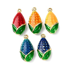 (52) Непрозрачная лаванда Подвески из кукурузной латуни с эмалью, долговечный, стойки покрытие, без кадмия и без свинца, реальный 18 k позолоченный, разноцветные, 19x10x6.5 мм, отверстие : 0.9~1 мм