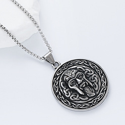 Нержавеющая Сталь Цвет Винтажная медаль в стиле викингов 304 круглая медаль из нержавеющей стали с подвеской в виде коробки для мужчин, цвет нержавеющей стали, 23.62 дюйм (60 см)