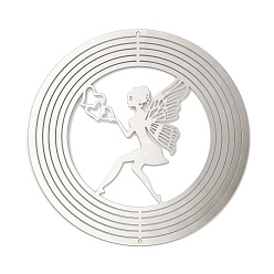 Angel & Fairy 201 подвески для соединителей из нержавеющей стали, вырезанные лазером, плоские круглые ссылки, цвет нержавеющей стали, не тускнеет, гравированные металлические украшения, ангел и фея, 100x0.3 мм, отверстие : 1.6 мм