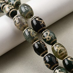 God of Wealth Pattern Тибетского стиля DZI бисер нитей, природных бисера агат, окрашенная и подогревом, рис, темно-оливковый зеленый, бог богатства, 16x12 мм, отверстие : 1.8 мм, около 20 шт / нитка, 12.60'' (32 см)