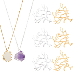 Mixed Color 10Pcs 2 Styles Brass Pendants, Branch Shape Charms, Mixed Color, 29.5~36x29~32x1.5~5mm, Hole: 1.5~4mm, 5pcs/style
