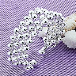 Серебро Латунные круглые браслеты-манжеты с бусинами для женщин, серебряные, внутренний диаметр: 2-3/4 дюйм (7 см)