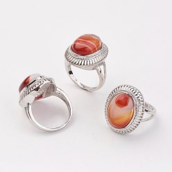 Натуральный Агат Нагретые и окрашенные натуральные кольца агата, с латунным кольцом нахождения, платина, овальные, Размер 8, 18 мм