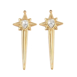 Настоящее золото 18K 304 горный хрусталь из нержавеющей стали большие кулоны, звезда, ионное покрытие (ip), реальный 18 k позолоченный, 52.5x20.5x5 мм, отверстие : 1.5 мм