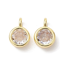 Настоящее золото 18K Латунные микропаве прозрачные подвески с фианитом, без кадмия, без никеля и без свинца, круглые подвески, реальный 18 k позолоченный, 9x6x3.5 мм, отверстие : 2 мм
