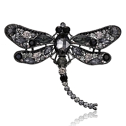 Jet Alloy Rhinestone Brooches for Backpack Clothes, Dragonfly, Jet, 95x75mm