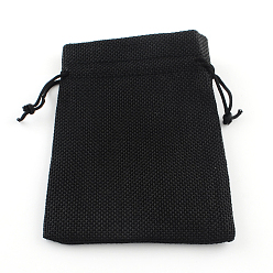 Black Polyester Imitation Burlap Packing Pouches Drawstring Bags, for Christmas, Wedding Party and DIY Craft Packing, Black, 9x7cm