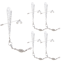Antique Silver & Platinum 10Pcs 2 Styles Iron Brooches, with Alloy Pendant, Antique Silver & Platinum, 90~140mm, 5pcs/style