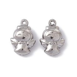 Couleur Acier Inoxydable Pendentifs en acier inoxydable anti-ternissement, ange, couleur inox, 304mm, Trou: 15x10x5.5mm