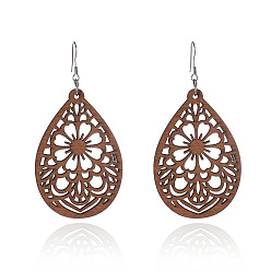 Teardrop Серьги-подвески из дерева и железа, цвет шоколада, платина, слеза, 46x68 мм