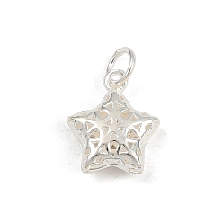 Серебро 925 подвески из стерлингового серебра с полыми звездами, с прыжковых колец, серебряные, 14.5x12x4.5 мм, отверстие : 3.5 мм