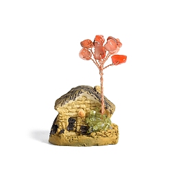 Red Agate Украшения дисплей смолы, энергетический камень рейки фэн-шуй украшение, с натуральным красным агатом и медной проволокой, дом, 38x30x55~65 мм