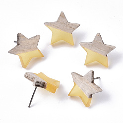 Светло-хаки Серьги-гвоздики из прозрачной смолы и дерева, с 304 штифта из нержавеющей стали, звезда, светлый хаки, 17x18 мм, штифты : 0.7 мм