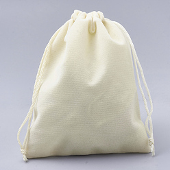 Beige Rectangle Velvet Pouches, Gift Bags, Beige, 12x10cm