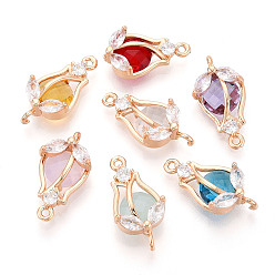 (52) Непрозрачная лаванда Подвески из прозрачных кубических цирконий и стеклянных цветов с микропаве из латуни, тюльпаны подвески, без кадмия, без никеля и без свинца, золотой свет, разноцветные, 21~22x11.1x6.1 мм, отверстие : 1.2 мм