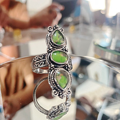 Античное Серебро Кольца для пальцев в стиле бохо из цинкового сплава с имитацией лунного камня/стразов в форме капли и овала, античное серебро, размер США 9 (18.9 мм)