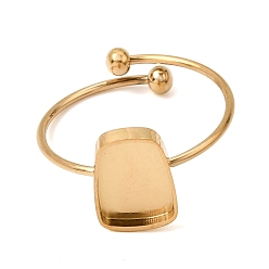 Real 18K Gold Plated Trapezoid 304 Stainless Steel Open Cuff Bangle Makings with Bezel Tray, Ion Plating(IP), Long-Lasting Plated, Real 18K Gold Plated, Inner Diameter: 0.73 inch(1.85cm), Tray: 11x7mm