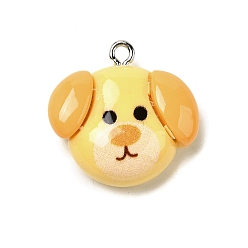 Светло-хаки Непрозрачные подвески смолы, собака, с платиновым тоном железная петля, светлый хаки, 21x21.5x7 мм, отверстие : 2 мм