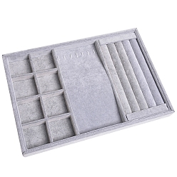 Гейнсборо Бархатный поднос для демонстрации ювелирных изделий, Органайзер для ювелирных изделий, для хранения ожерелий, колец, подвесок, прямоугольные, светло-серые, 24x35x3 см