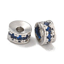 Средний Аквамарин Стойки обшивки латунь микро проложить кубического циркония бусы, без свинца и без кадмия, долговечный, платина, круглые, средний аквамарин, 4x2 мм, отверстие : 1.4 мм