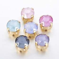 (52) Непрозрачная лаванда Шить на горный хрусталь, стиль мокко, имитация австрийский хрусталь, k 9 стеклянный страз, с настройками латуни, аксессуары для одежды, граненые, плоско-круглые, золотые, разноцветные, 8x7 мм, отверстие: 1.2 и 2.5 мм