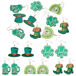 Платина 5пары железных сережек-подвесок, с акриловыми подвесками на тему Дня Святого Патрика, разнообразные, платина, 54~60 мм, 5 пар / набор