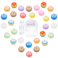 Mixed Color Transparent Stripe Resin Beads, Round, with Clear Elastic Crystal Thread, Mixed Color, 8mm, Hole: 2mm, 11 colors, 20pcs/color, 220pcs/box