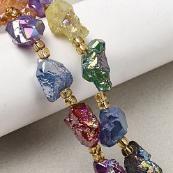 (52) Непрозрачная лаванда Гальванизированные нити из необработанных натуральных аметистов, с бисером, самородки, разноцветные, 13~20x12~14.5x11~14 мм, отверстие : 1.2~1.4 мм, около 9 шт / нитка, 6.89''~7.09'' (17.5~18 см)