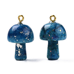 Морской Синий Природного кварца подвески, с петлями из сплава с покрытием из светлого золота и натуральным опалом, окрашенная и подогревом, гриб, Marine Blue, 26.5x16 мм, отверстие : 2 мм