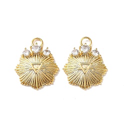 Real 18K Gold Plated Brass Micro Pave Clear Cubic Zirconia Pendants, Sunburst with Triangle Charms, Real 18K Gold Plated, 23x18x4mm, Hole: 3mm