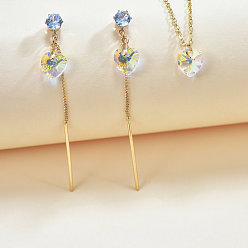 Сердце Ожерелье из сплава с прозрачным стеклом AB и подвеска-серьга, граненые, сердце, 70x8 мм и 400 мм