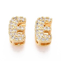 Letter E Латунные микропаве из прозрачного кубического циркония, буквы, без никеля , Письмо E, 9x5.5x5 мм, отверстие : 3.5 мм