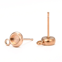 Розовое Золото Вакуумное покрытие pvd 304 фурнитура для сережек-гвоздиков из нержавеющей стали, плоско-круглые, розовое золото , 9x6.5 мм, отверстие : 1.8 мм, штифты : 0.7 мм, лоток : 4 мм