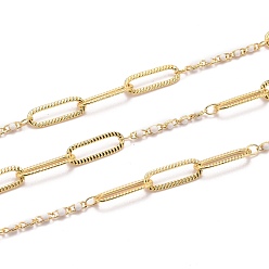 White Golden Plated Handmade Enamel Beaded Chains, Brass Paperclip Chains, Long-Lasting Plated, Soldered, with Spool, White, Link: 15x5x0.7mm and 5x1.7x2mm, about 32.8 Feet(10m)/roll
