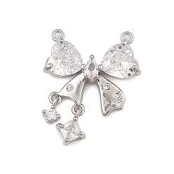 Платина Латунные подвески с микро-паве из кубического циркония, круглые, бантом прелести, платина, 17.5x14x4 мм, отверстие : 0.8 мм