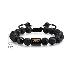Слово Браслет из плетеных бусин из натурального черного агата, с натуральной лавовой скалой, слово, 7-1/8~10-1/4 дюйм (18~26 см)
