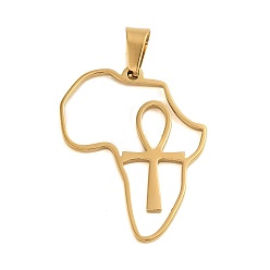 Золотой Ионное покрытие (ip) 304 подвески из нержавеющей стали, Карта с подвеской в виде креста Анк, золотые, 30x23.5x1 мм, отверстие : 6x3.5 мм