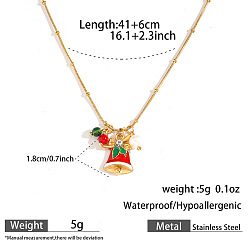Christmas Bell 304 Рождественские подвески-ожерелья из нержавеющей стали с эмалью, стразами и смолой для женщин, золотые, красные, Рождественский колокольчик, 16.14 дюйм (41 см), Кулон : 18 мм