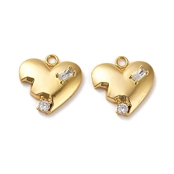 Настоящее золото 18K Латунные микро проложить кубического циркония подвески, сердце прелести, реальный 18 k позолоченный, 17x17x4 мм, отверстие : 2 мм