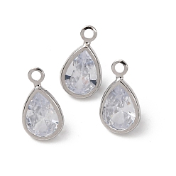 Платина Латунь стекло кулоны, слезинки, долговечный, стойки покрытие, граненые, платина, 10.5x6x3 мм, отверстие : 1.2 мм