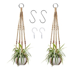 (932FM) Темно-синий аква-матовый с подкладкой Вешалки для растений макраме из хлопка, подвесные кашпо в стиле бохо, настенная декоративная подставка для цветочных горшков, с потолочным крючком, темно-золотистые, 90 см, 2 шт / комплект